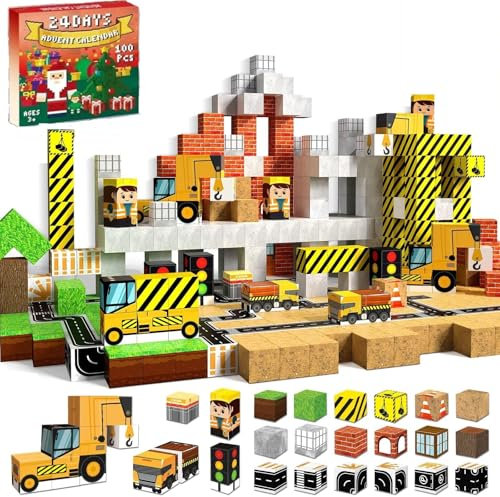 Annexfun Magnetische Bausteine Magnetische Bauwelt Straßenaufsatz Set Baustelle Weihnachten Steht vor der Tür Spielzeug ab 4 5 6 7 8 9 10 Jungen