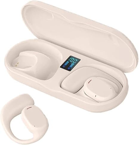 Eunmsi Ailsion Earbuds Bluetooth,Ailsion Wireless Open Ear Hanging Bluetooth Headset,Ipx5 Waterproof Stable Fit,Comfortable Lightweight to Wear,Touch Control,for Running,Sports (Beige)
