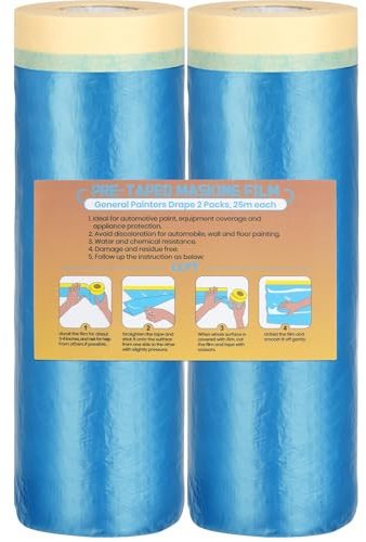 LLPT Tape and Drape Pre-Taped Masking Film | 2 Rolls | Self-Adhesive Painting Drop Film | Plastic Dust Sheets for Decorating, Cars Painting| (CMF150) | 150cm(Unfolded) x 25m