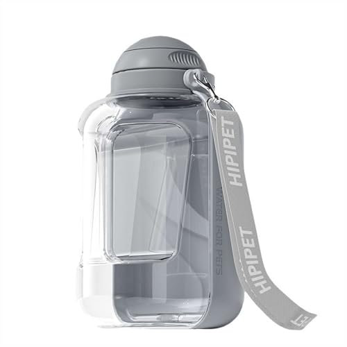 GIBZ Grande Borraccia Portatile con Ciotola per Cani Pieghevole Bottiglia da Viaggio per Trekking, Grigio, 1.5L
