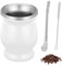 Juego de Taza de Calabaza de Acero Inoxidable,Taza Mate de Acero Inoxidable con Doble Pared Aislante, 260ml Juego de Té Mate, con Cuchara para Pajita y Cepillo de Limpieza(Blanco)