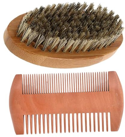 Herren Bartpflege Satz mit Holzkamm, Borstenbürste, Beige