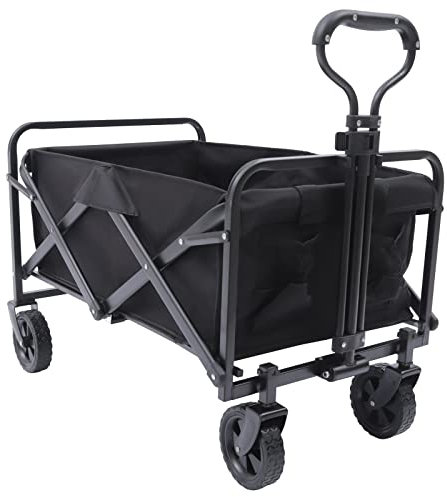 Faltbarer Handwagen für den Strand mit Seitentasche und Getränkehalter Verstellbarer Griff Gartenwagen Strandwagen für jedes Gelände Camping und Einkaufen im Freien