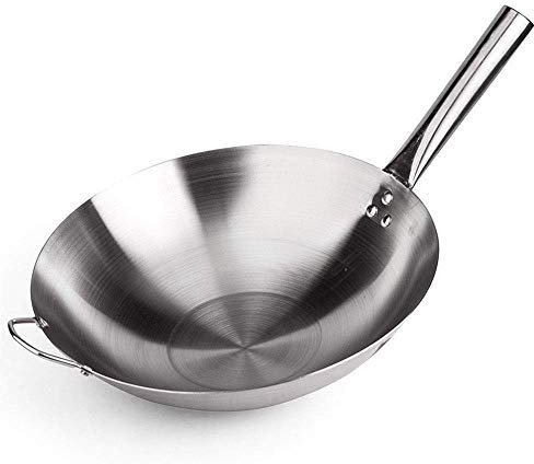 36 cm Edelstahl-Wok mit Antihaftbeschichtung, kühlbleibende Griffe, geeignet für alle Herdarten einschließlich Induktion