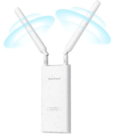 BrosTrend AC1200 Repetidor WiFi Exterior Largo Alcance Potente, Gigabit Amplificador Señal WiFi Exterior IP65 Outdoor, Doble Banda 5GHz 867Mbps + 2.4GHz 300Mbps, 802.3af PoE, con Inyector PoE Pasivo