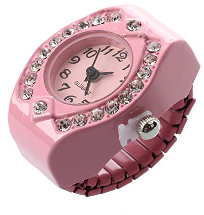 Eighosee Femmes Rose Alliage Quartz Montre a Bague de Poche Montre a Anneau de Strass Cadran Rond
