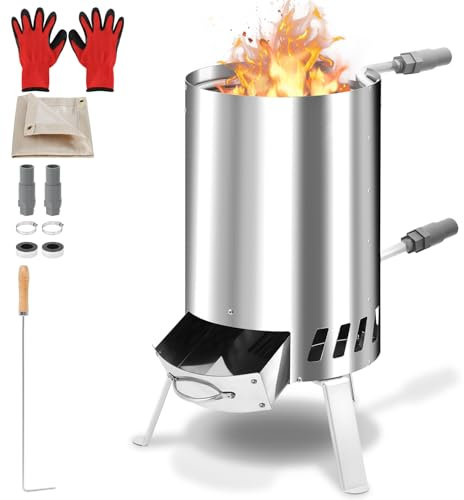 Vigevee Brennholz Poolheizung, Poolheizung mit Feuer, Poolheizung Feuertonne, Edelstahl Pool beheizt Feuer Eimer 32/38mm Anschlüsse, 100% rostfreier Edelstahl mit Feuerfeste Matte und Rußschublade