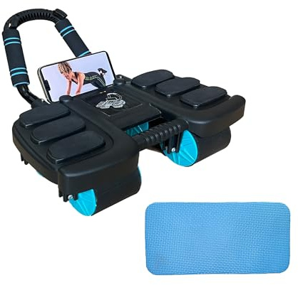 Ab Roller Übungsrad - Ab Workout Equipment mit Kniematte, Automatisches Rebound Bauchrad mit 6 Ellenbogenstützen & 4 Rädern, Core Strength Training Ab Trainer für Home Gym