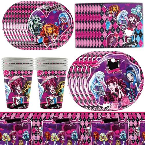 SYTTNUM 51 pcs Monster Thème Party Vaisselle, Vaisselle de fête pour Enfants, Assiettes, Serviettes En Papier, Tasses, Nappe, Set de Vaisselle pour Fête d'anniversaire -10Position