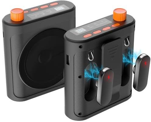 Amplificatore vocale portatile con 2 microfoni wireless per insegnanti e anziani, ricaricabile, ad alta definizione, amplificatore vocale di qualità del suono, grigio