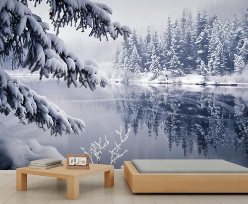 YXQAIED Lake Wallpaper, White Forest Removable Wallpaper Natural Scenery 3D Wall Murals Decal for Living Room Tv Background Wall, 200x140cm