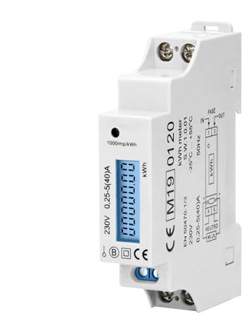 1-Phasen-Stromzähler mit Display mit Hintergrundbeleuchtung - weißer Energiekosten-Messer um Stromverbrauch zu bestimmen - Messgerät für Verbrauch von Strom für DIN-Schiene