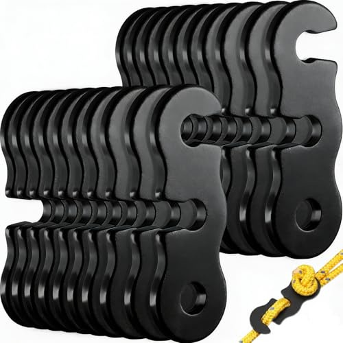 20 Pcs Guyline Cord Adjuster, Aluminum Tent Cord Rope Tensioner, S-Shaped Camping Paracord Cord Adjuster Portable Wind Guide Guy Rope Tensioners for Outdoor Tent Camping Hiking Accessories