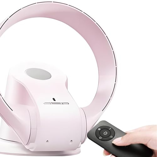 Ventilatore da scrivania senza pale,Ventilatore da parete silenzioso,Ventilatore Senza Lama a Parete per camera da letto,Ventilatore a Torre senza ali pieghevole con telecomando(Rosa)