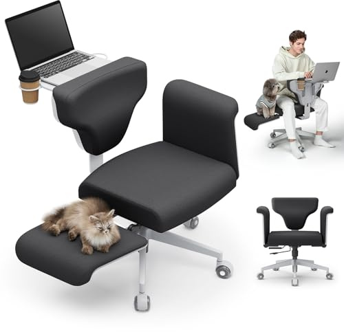 Newtral FX-FF Bürostuhl mit/ohne Armlehne Verstellbar, Schreibtischstuhl mit Gummirollen, Schminktisch Stuhl, Schneidersitz Stuhl Criss Cross Chair, Drehstuhl Office Chair (Freedom-X FF, Schwarz)