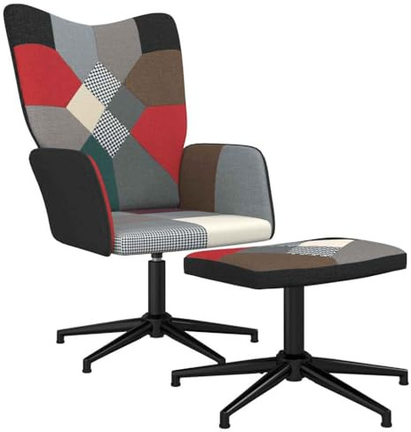KTHLBRH Relaxsessel mit Hocker Stoff Patchwork Sessel 360° drehbar mit Schaumstoffpolsterung und robustem Stahlgestell