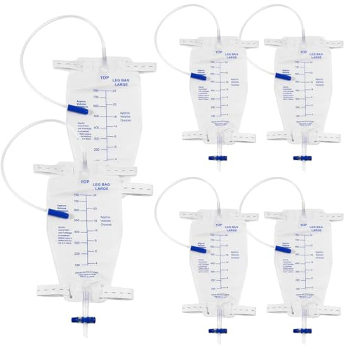 6 Stück 1000ml Urindrainagesystem,Urinbeutel Beinbeutel,Urindrainagebeutel,Drainagebeutel,Beinbeutel Urindrainagebeutel, Urinbeutel bei Inkontinenz,Urinbeutel mit Ventil und T-Ablass