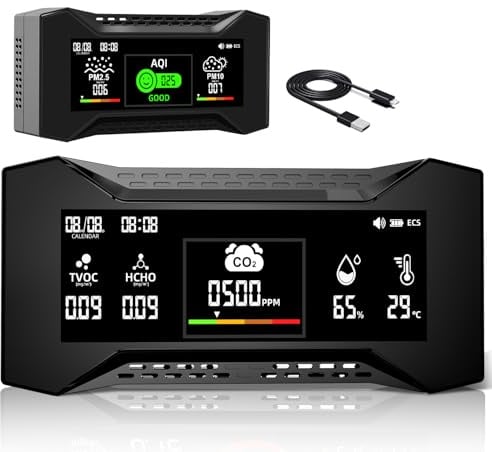 Upgraded CF-20 Professioneller luftqualität messgerät 10-in-1, Präziser CO2- und PM2,5-Sensor, Intelligente AQI-Warnungen Wiederaufladbarer formaldehyd messgerät für Büro- und Gewerberäume (1 PCS)