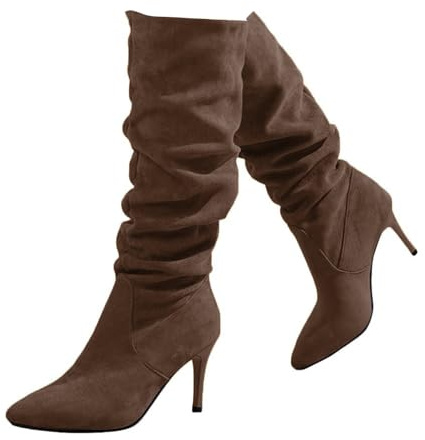 Stivaletti da Donna Ginocchio Stivali Alti Camoscio Calda Stivali Spillo Stivaletti Lunghi Elastico Comodi Casual Boots