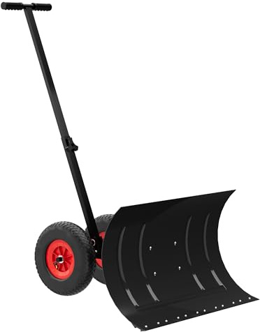 Schneeschaufel mit Rädern,Große Schneeschieber, Stahl-Schneepflug, Höhenverstellbar, Abnehmbar, 5-Fach Schneeräumen, Schneeschild 75 cm Arbeitsbreite-Höhe 42cm, Profi Winter-Schneeräumgerät
