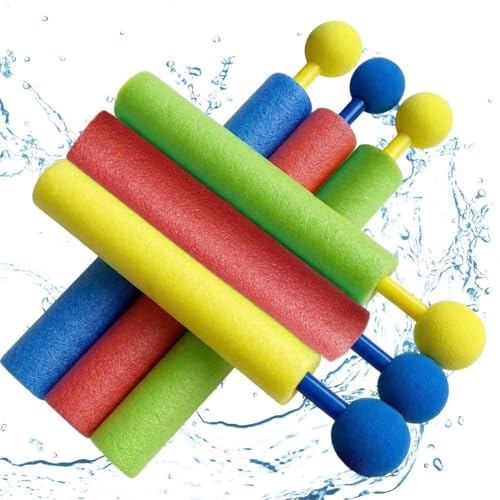 YIPFEN 6 Stück Schaumstoff Wasserpistolen, weiche EVA Wasserpistole für Kinder, bunte Zieh-Wasserspritzen für Pool, Strand & Outdoor-Spiele
