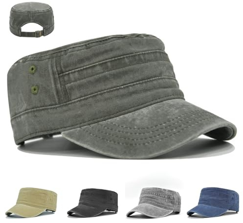 XingRuize Cappello Unisex in Stile Militare, Berretto Militare, Regolabile Cappello Visiera Piatta, Casuale Sport Vintage cap, Circonferenza della Testa 55-59cm