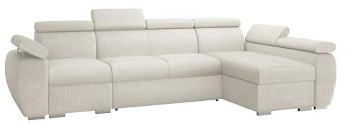Mirjan24 Ecksofa Boston LCP, Eckcouch mit Schlaffunktion und 2 Bettkästen, Polsterecke mit Einstellbare Kopfstützen, L-Sofa, Wohnlandschaft (Flow 06, Seite: Rechts - 1P(65)+2R+LCP)