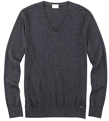 OLYMP Herren Pullover V-Ausschnitt Casual.Strick,Plain Jersey,Regular fit,anthrazit 67,L