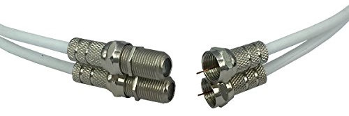 electrosmart 5m White Twin Shotgun Coax Cable with Pre-Fitted F Plugs & Couplers to Extend Sky+ Satellite TV