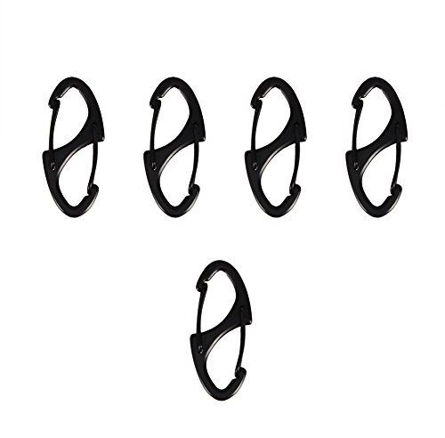 VGEBY Small Carabiner Keyring Clip, 5Pcs Aluminum Carabiner Clips S-Style Quick Release Hooks for Traveling Hiking Fishing Camping (Black)