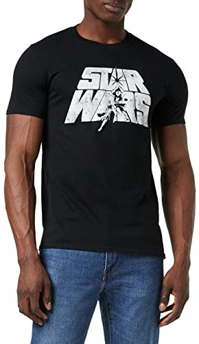 Star Wars Men's Retro Logo T Shirt, Black (Black Blk), M UK
