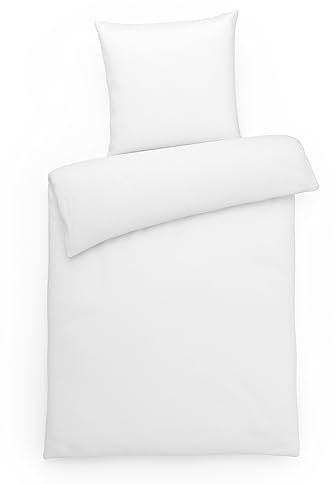 Carpe Sonno Interlock Jersey Bettwäsche 155x220 cm Warm-weiß einfarbig - Elegantes Ganzjahres Bettzeug mit Reißverschluss aus 100% Baumwolle - Bettwäscheset mit Kopfkissenbezug 80x80 cm 2teilig