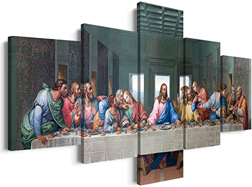 YOUHONG 5 Piece Classic Jesus Wall Art Modern The Last Supper Famous Oil Painting by Da Vinci Reproduction Canvas Giclee Artwork Stretched Ready to Hang for Home Decor (70''W x 40''H)