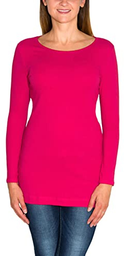 Alkato Damen Langarm Longshirt Langarmshirt Tunika Basic Shirt, Farbe: Amarant, Größe: S