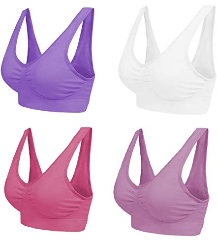 Boolavard New Seamless Sports Style Bra Crop Top Vest Comfort Stretch Bras Shapewear (M, White Lilac Purple and Dark Pink)