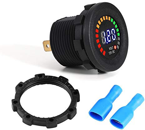 Haofy LED Digital Voltmeter, DC 12V Car Motorcycle Voltmeter Waterproof Blue LED Digital Display Battery Voltage Volt Meter Gauge for Boat Marine Vehicle Motorcycle Truck ATV UTV Car Caravan