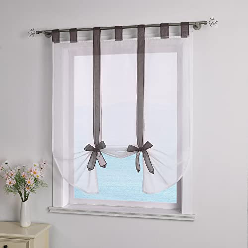 ESLIR Raffrollo mit Schlaufen Raffgardinen Voile Gardinen Küche Bindegardine Transparent Schlaufenrollo Vorhänge Modern Braun BxH 140x140cm 1 Stück