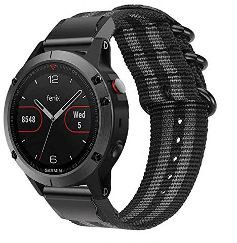 Miimall Nylon Armband für Garmin Fenix 6 /Fenix 6 Pro/Fenix 5 /Fenix 5 Plus/Forerunner 935 945 / Garmin Instinct, 22mm Quick-Fit Ersatz Armbänder mit Edelstahlschnallen Uhrenarmband - Schwarz+Grau