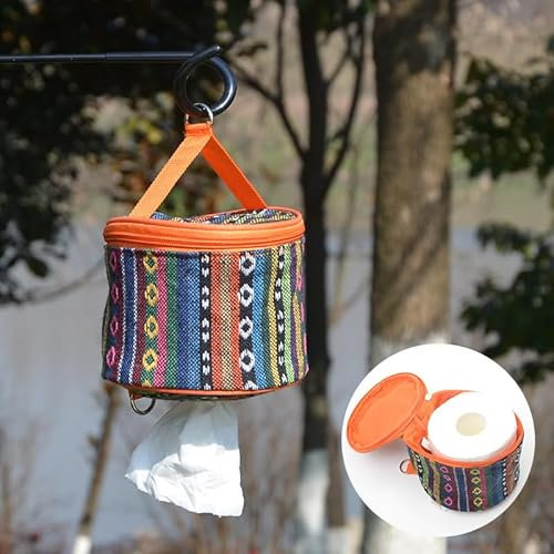 FGX Outdoor Toilettenpapier Aufbewahrungshalter, Tissue Box, National Style, Toilettenpapierhalter Im Freien, Mit Haken, HäNgende Abdeckung, Für Camping Zelt, Outdoor Camping Wandern (Orange)