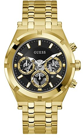 GUESS Herren Armbanduhr Continental mit goldfarbenem Edelstahlarmband, 5 Bar, Gehäusedurchmesser: 43 mm, GW0260G2