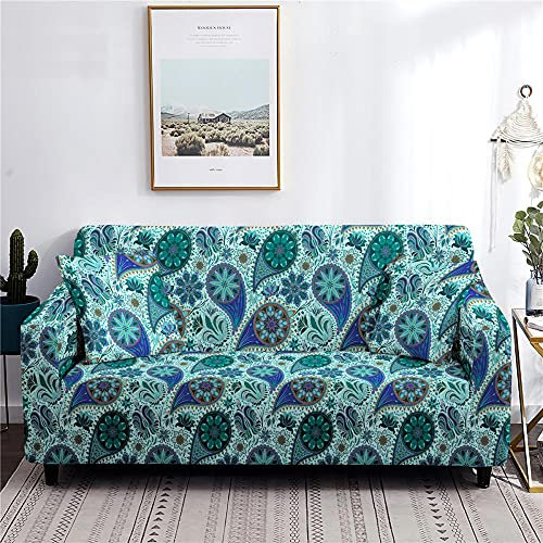 LNXSESN Sofabezug Türkis Boho Sofahusse Stretch Elasthan Couch überzug Abnehmbare Waschbar Sofa überzug Anti Rutsch Couchbezug Moderne Couchbezug Universal Sofaüberwurf 1 Sitzer 2 Sitzer