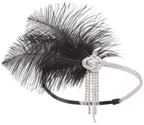 LEEMASING Fascinator für Damen, Retro-Feder, Flapper, Party, Haarreif, Accessoire für Hochzeit, Teeparty, Schwarz