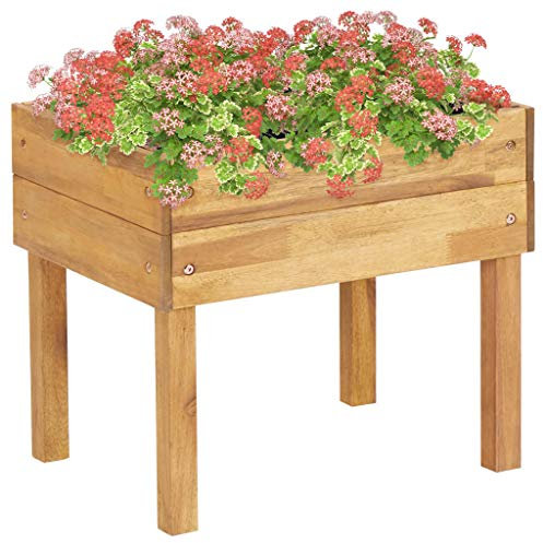 Tidyard Holz-Pflanzkübel Hochkübel Blumentopf aus massivem Akazienholz Mit PVC-Folie,Pflanzgefäß Blumenkübel Blumenkasten Pflanzkasten Hochbeet 50 x 40 x 45 cm,Natürliche Holzfarbe