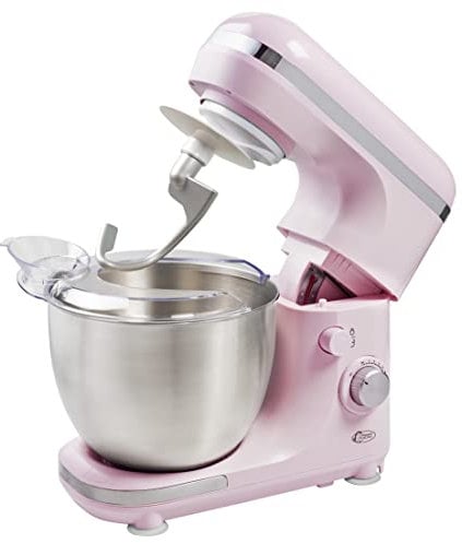 Bestron Robot de cuisine 4-en-1, 7 vitesses, fouet, crochet pétrisseur et bras mélangeur inclus, Protection anti-éclaboussures & bol mélangeur de 2,5 litres, 1000 Watts, Couleur: rose