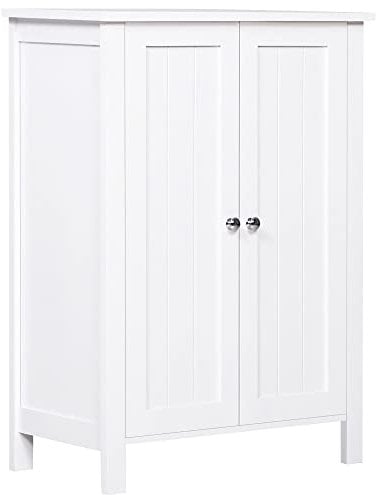 kleankin Armario de Baño con 2 Puertas y 2 Estantes Ajustables Interiores Mueble Auxiliar de Almacenaje para Salón Cocina Antivuelco 60x30x80 cm Blanco