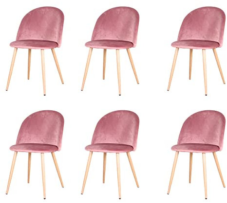 GrandCA HOME 6er-Set Samt-Esszimmerstühle, Küchenstühle mit Weichem Samt-Sitzkissen, Gepolsterte Seitliche Esszimmerstühle für das Wohnzimmer,Rosa