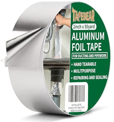 TAPEBEAR Aluminiumband, Aluminium Klebeband, Beständig 80° C bis 100° C, Alu-Klebeband Wasserdichtes HitzebestäNdiges, Zum Versiegeln, Reparieren Und Isolieren, 2inch X 50yard