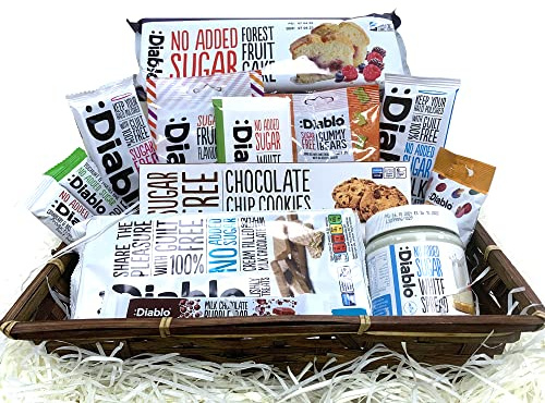 1n Diabetic Snack Gift Box Set 1.5KG Sugar Free Hamper Diablo NO Added Sugar Hamper Basket Chocolate Bar Spread Gummy Sweets Cookie Wafer Muesli Bubble Bar All Occasion Present