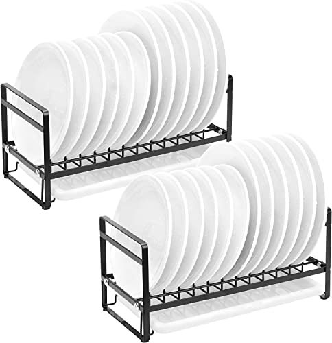 E-ROOM TREND Dish Drainer Rack 2 Pack Black Plate and Utensil Holder Detachable Dish Drying Rack Organizer for Kitchen Countertop Cabinet (DR346B)