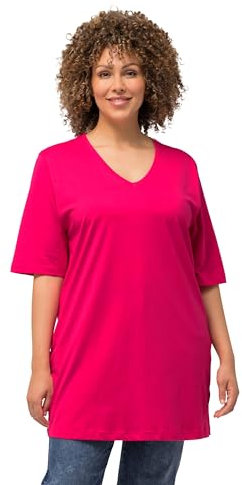 Ulla Popken Basic-v-Shirt, Rose Magenta, 56-58 Femme